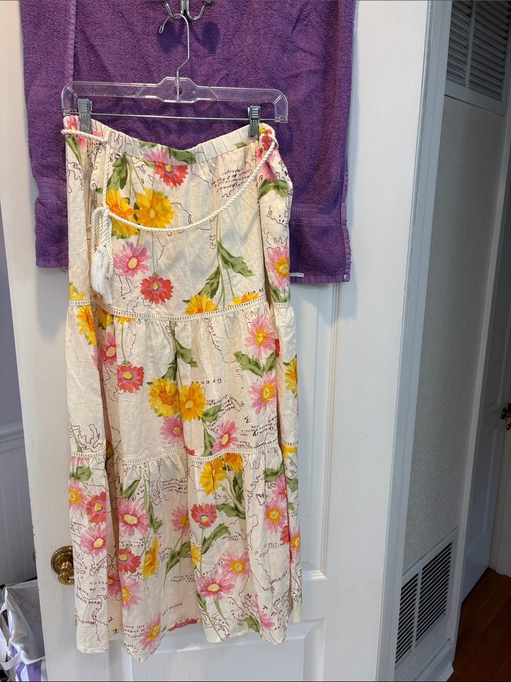 NWT Calypso St. Barth Cream Maxi Skirt with Pink & Yellow Floral Print